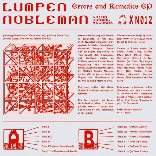 Image of Back Cover of 2125129E: LP - LUMPEN NOBLEMAN, Errors and Remedies EP (Extra Normal ; XN 012, UK 2020) EX/EX