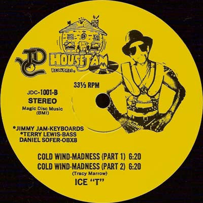 Image of Back Cover of 12" - /VG - ICE "T", The Coldest Rap / Cold Wind-Madness (JDC Records ; JDC 1001, US 1986), Strong VG, - 2125273E