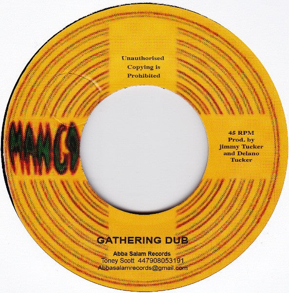 Image of Back Cover of 7" - /VG+ - DELANO TUCKER, Gather Isralites (Mango; none, UK 2014 Reissue), Labels have circles cut into them by hand, - 2916398C