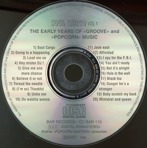 Image of Label Cover of 2255030S: CD - VARIOUS, Soul Cargo Vol.1 (Bar Records; CD BAR 110, Belgium 1994) VG/VG+