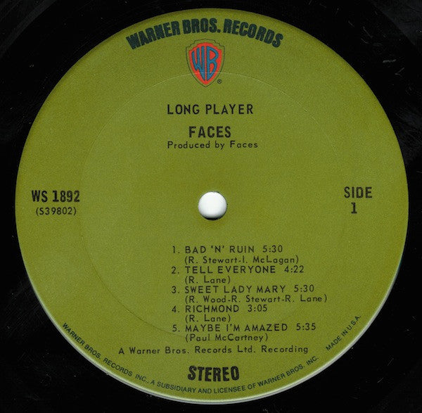 Image of Label Cover of LP - VG/VG+ - FACES, Long Player (WB Green; 1892, US 1971, Die Cut Sleeve), Cut-out (Corner cut), - 2726154E