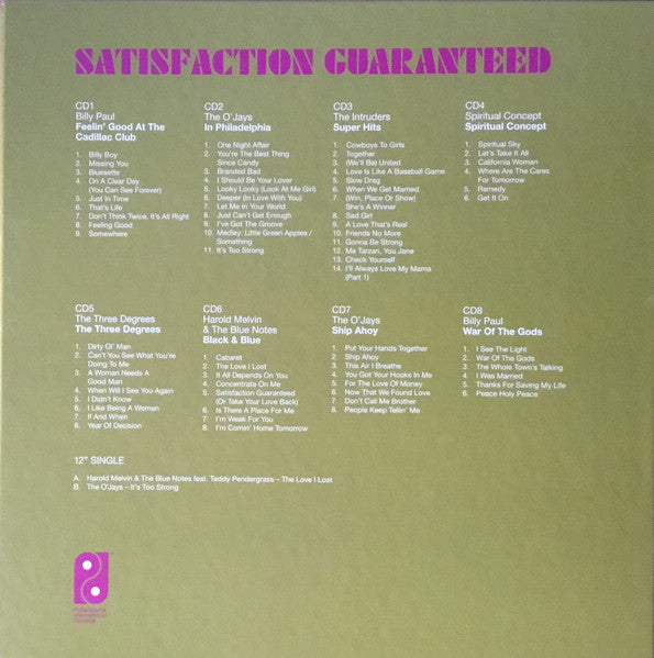 Image of Back Cover of 2345185S: 9xCD - VARIOUS, Satisfaction Guaranteed (The Sound Of Philadelphia Volume 2) (United Souls; PIR5002, UK 2021, Box Set, Book, Poster, 8 CD's And 1 12'') M/M