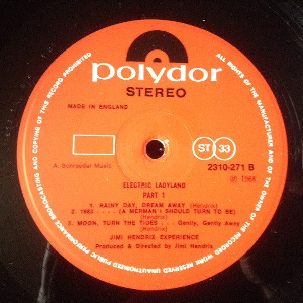 Image of Label Cover of LP - G+/G - THE JIMI HENDRIX EXPERIENCE, Electric Ladyland Part 1 (Polydor; 2310271, UK 1973 Reissue, Laminated Sleeve), Lots of hairline marks, Sleeve a little grubby, - 3816451C