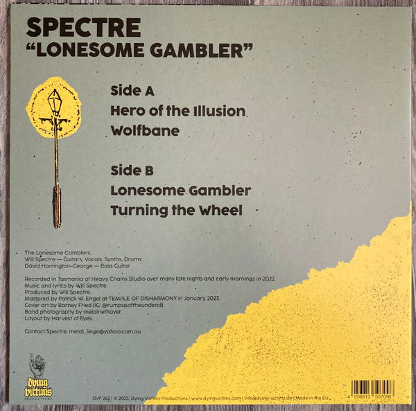 Image of Back Cover of 12" EP - EX/EX - SPECTRE, Lonesome Gambler (Dying Victims Productions ; DVP 262, Germany 2023, Picture Sleeve, Poster & Postcard, Sticker), Stickered Plastic Outer Sleeve, - 2425242E