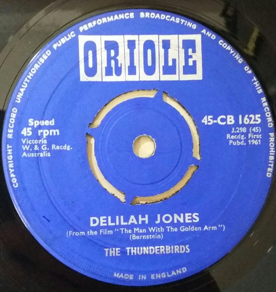 Image of Back Cover of 2515082C: 7" - THE THUNDERBIRDS, New Orleans Beat (Oriole; 45-CB 1625, UK 1961, Company Sleeve) Knocked out center, Fair few hairlines, Plays well with little surface noise, Cut loud, Sleeve a little tatty but intact. G+/G+