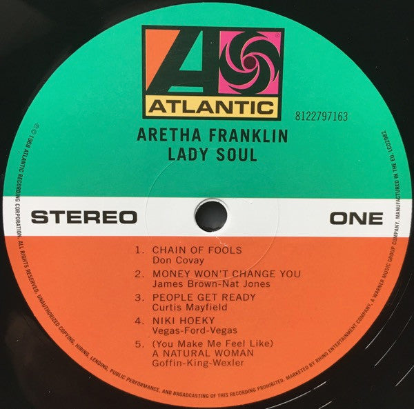 Image of Label Cover of LP - NEW/NEW - ARETHA FRANKLIN, Lady Soul (Atlantic; RCV1 8176, US 2023 Reissue, Clear Vinyl), , - 0816282C