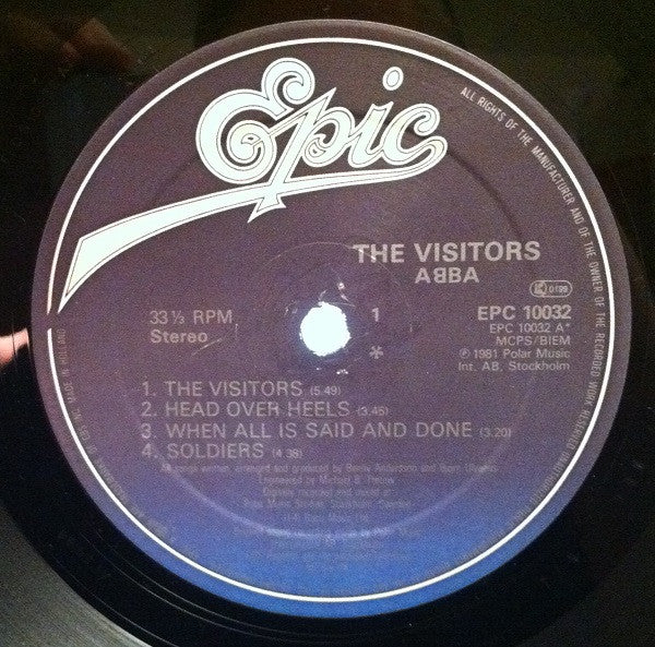 Image of Label Cover of LP - VG+/VG+ - ABBA, The Visitors (Epic; EPC 10032, Made in Holland for Uk Market 1981, Inner, Merch Sheet), , - 0826339E