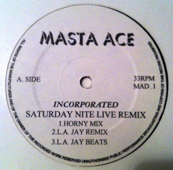 Image of Front Cover of 4625134E: 12" - MASTA ACE INCORPORATED / DR. DRE, Saturday Nite Live Remix / Deep Cover (Not On Label; MAD .1, UK , Plain Sleeve) Lots of marks. Plays well. /G