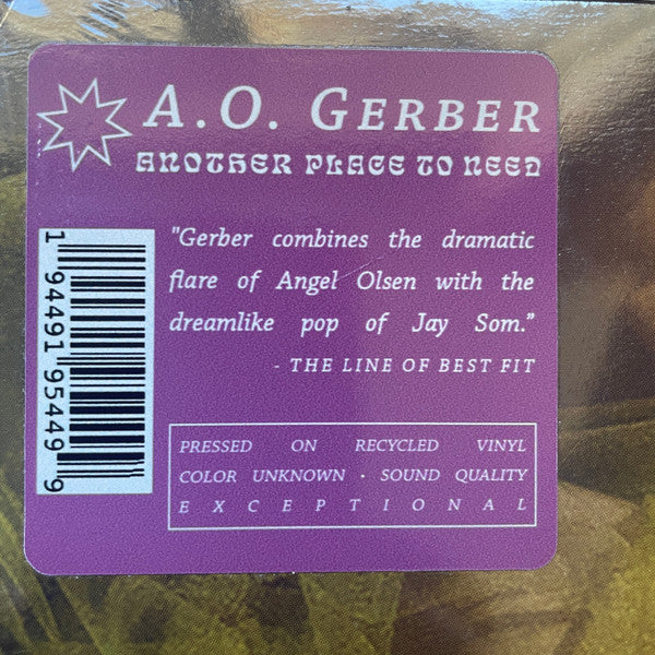 Image of Back Cover of 2715170C: LP - A.O. GERBER, Another Place To Need (Hand In Hive; HIH081LP, UK & Europe 2020, Promo, Insert, Recycled Randopm Colour Variants Vinyl) Vinyl is an Orange and Green swirl VG+/VG+