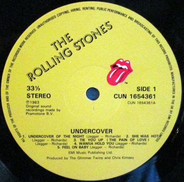 Image of Label Cover of LP - VG/VG - THE ROLLING STONES, Undercover (Rolling Stones Records, Label Rim Text Begins on Left Side; CUN 1654361, UK 1983, Inner & Insert), Strong VG, - 4116097C