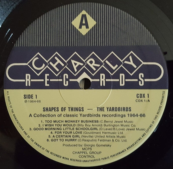 Image of Label Cover of 2xLP - VG/VG - THE YARDBIRDS, Shapes of Things (Charly; CDX1, UK 1980s Reissue, Gatefold), Hairlines, edge wear, - 2745060S