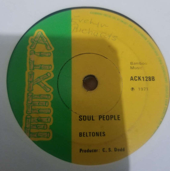 Image of Front Cover of 2815329C: 7" - WILLIAM BROWN / THE BELTONES, I'm Alone / Soul People (Ackee; ACK128, UK 1971, Solid Centre) Light marks only. /VG
