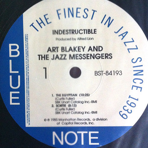 Image of Label Cover of LP - VG+/EX - ART BLAKEY & THE JAZZ MESSENGERS, Indestructible (Blue Note; BST 84193, US 1985 Reissue, Cadre Rouge Audiophile Edition), The sleeve is VG++ and the record looks unplayed. Beautiful copy., - 2925002E