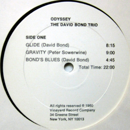 Image of Label Cover of LP - VG+/VG+ - THE DAVID BOND TRIO, Odyssey (Vineyard Record Company ; VRC 1001, US 1980), Strong VG+ on both record and sleeve., - 2925227E