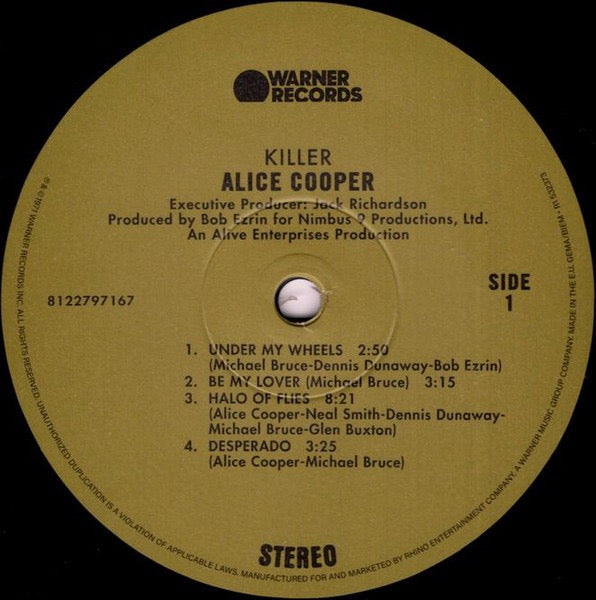 Image of Label Cover of LP - EX/EX - ALICE COOPER, Killer (Warner Records; 8122797167, Europe 2020 Reissue, Gatefold, 180 Gram Vinyl), Opened Instore, Still In Stickered Shrinkwrap, - 2946047S