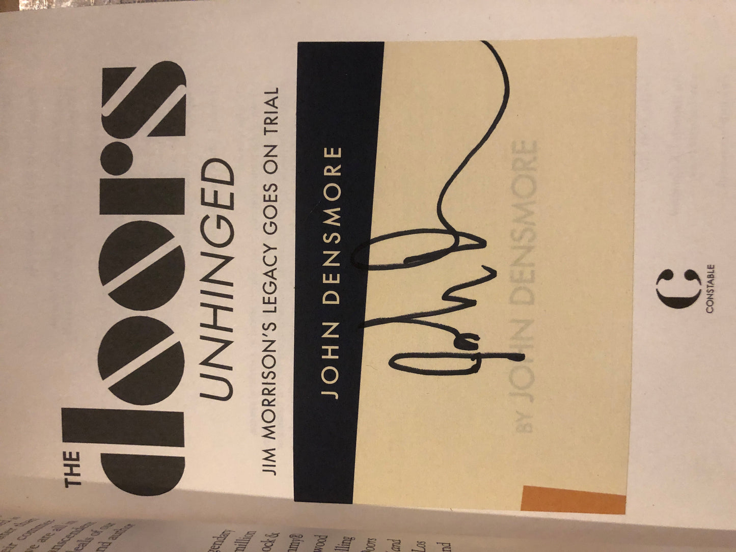 Image of Back Cover of 2935065E: Book - JOHN DENSMORE, The Doors Unhinged: Jim Morrison's Legacy Goes on Trial (Signed) (Little Brown; , US , Paperback, Signed by John Densmore) VG+/VG+