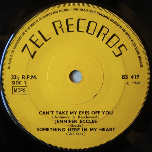 Image of Label Cover of 7" EP - VG/VG - UNKNOWN ARTIST, Can't Take My Eyes Off You (Zel Records; BS 419, UK 1968, Laminated Flipback Sleeve), Writing On Rear Sleeve, - 2925335E