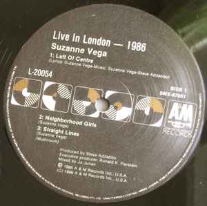 Image of Label Cover of LP - VG/VG+ - SUZANNE VEGA, Live In London 1986 (A&M Records; L20054, Australia 1986, No Insert, Stickered Sleeve), Light edge wear, - 3045068S