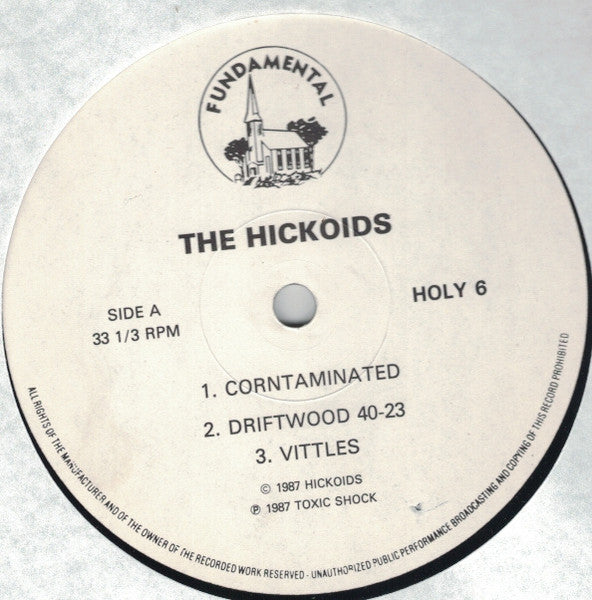 Image of Label Cover of 12" EP - VG/VG - HICKOIDS, Hard Corn (Fundamental; Holy 6, UK 1987, Picture Sleeve), Light Marks only, light sleeve crease, With press sheet, - 3015435C