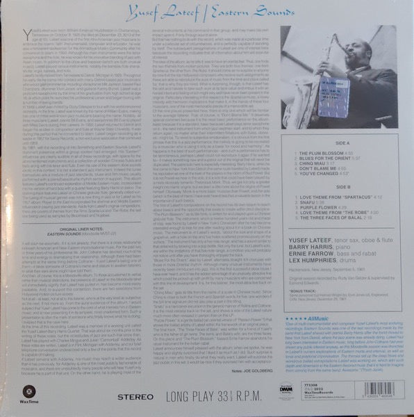 Image of Back Cover of 5115165C: LP - YUSEF LATEEF, Eastern Sounds (WaxTime; 772308, Europe 2022 Reissue) NEW/NEW