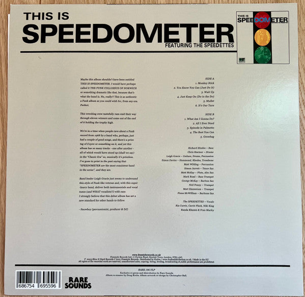 Image of Back Cover of LP - VG+/VG+ - SPEEDOMETER FEATURING THE SPEEDETTES, This Is Speedomoter (Color Red Records; RARE-106-VLP, Worldwide 2021 Reissue), , - 3045501S