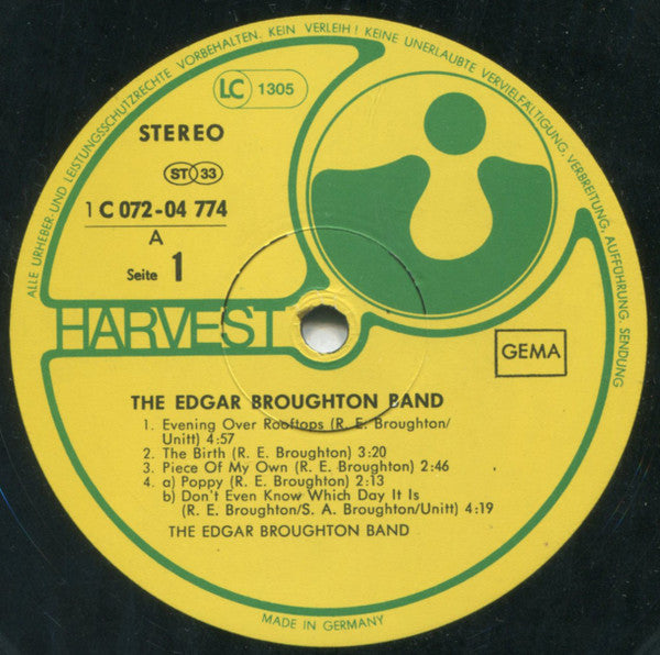 Image of Label Cover of 3115556C: LP - THE EDGAR BROUGHTON BAND, The Edgar Broughton Band (Harvest; 1C 072-04 774, Germany 1977 Reissue, Gatefold) Edge Wear, Clean Glossy Disc VG/VG+
