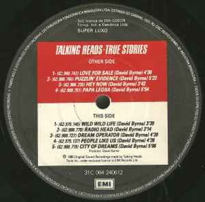 Image of Label Cover of LP - VG/VG+ - TALKING HEADS, True Stories (EMI; 31C 064 240612, Brazil 1986, Inner), , - 4226088E