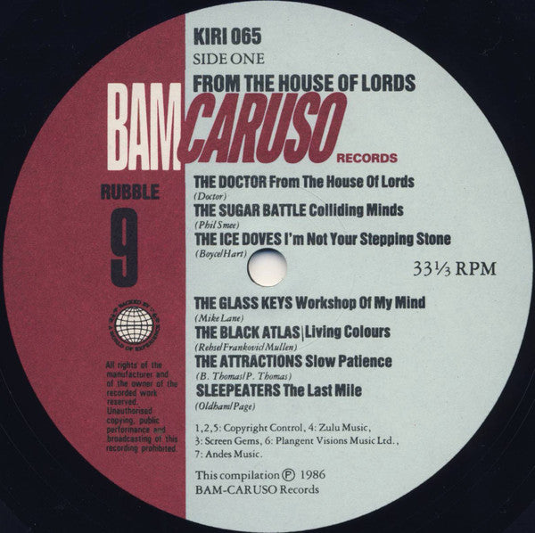 Image of Label Cover of LP - VG/VG+ - VARIOUS, From The House Of Lords (Bam-Caruso Records; KIRI 065, UK 1987, Inner), Small area of top edge wear only, Clean copy, - 3115582C