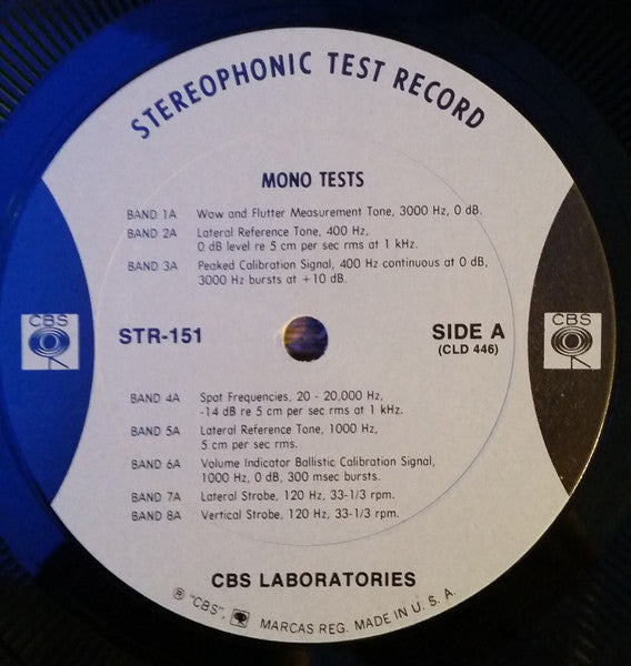 Image of Label Cover of LP - VG/VG+ - CBS LABORATORIES, Technical Series Professional Test Record: Broadcast Test Record (CBS Laboratories; STR-151, ), , - 3145353S