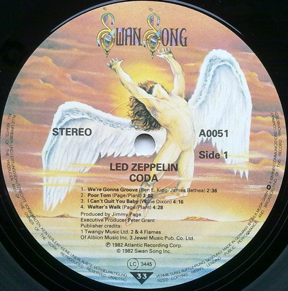 Image of Label Cover of 4915350C: LP - LED ZEPPELIN, Coda (Swan Song; 79.0051-1, Europe 1982, Embossed Textured Gatefold Sleeve, Textured Inner) VG/VG+