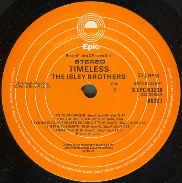 Image of Label Cover of 2xLP - VG/VG+ - THE ISLEY BROTHERS, Timeless (Epic; EPC 88327, UK 1978, Gatefold), , - 3626372E