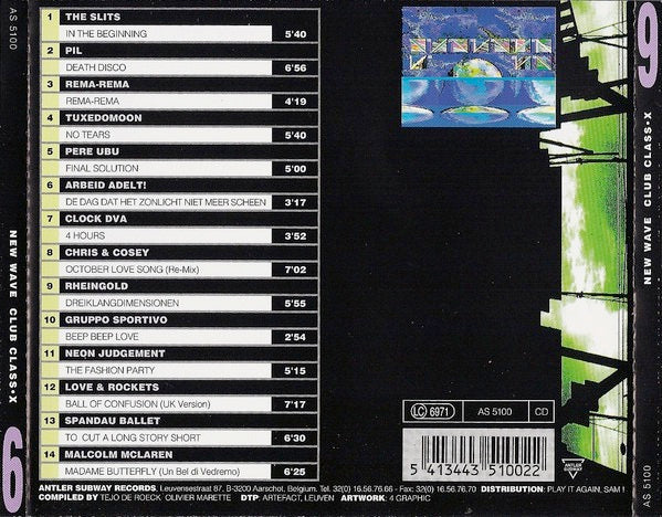 Image of Back Cover of CD - VG+/VG+ - VARIOUS, New Wave Club Class X 6 (Antler-Subway; AS 5100, Belgium 1992, Jewel Case), , - 3315483C