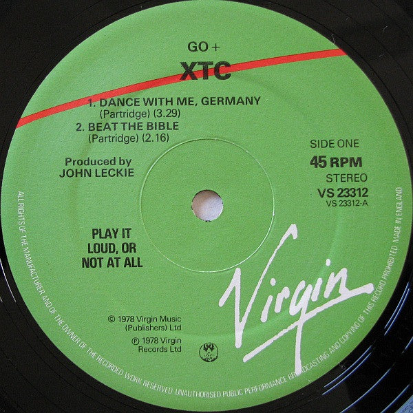Image of Label Cover of 3425109E: 12" EP - XTC, Go+ (Virgin ; VS 23312, UK 1978, Picture Sleeve) VG+/EX