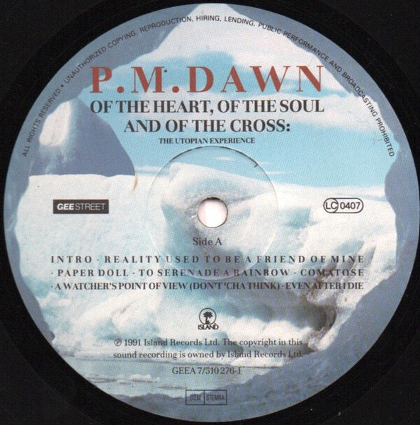 Image of Label Cover of 5015511C: 2xLP - P.M. DAWN, Of The Heart, Of The Soul And Of The Cross: The Utopian Experience (Gee Street; GEEAX 7/512216-1, UK 1992, Gatefold, Limited Edition, 7 Extra Tracks) Edge wear and a few small surface tears to sleeve. Discs have light marks only. G+/VG