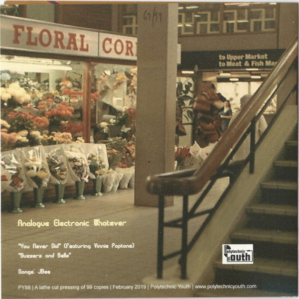 Image of Back Cover of 3525294E: 7" - ANALOGUE ELECTRONIC WHATEVER, You Never Did / Buzzers And Bells (Polytechnic Youth ; PY88, UK 2019, Fold Over Sleeve, Lathe Cut) Limited Edition No 80/99 EX/VG+