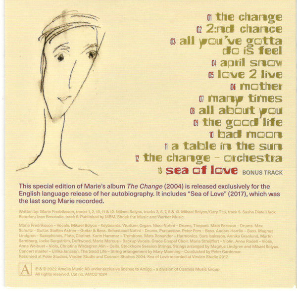 Image of Label Cover of 3535151E: CD - MARIE FREDRIKSSON ROXETTE, The Change (Amelia Music AB; AMCD 1024, Europe 2023, Hardback, CD and Hardback Book) EX/EX