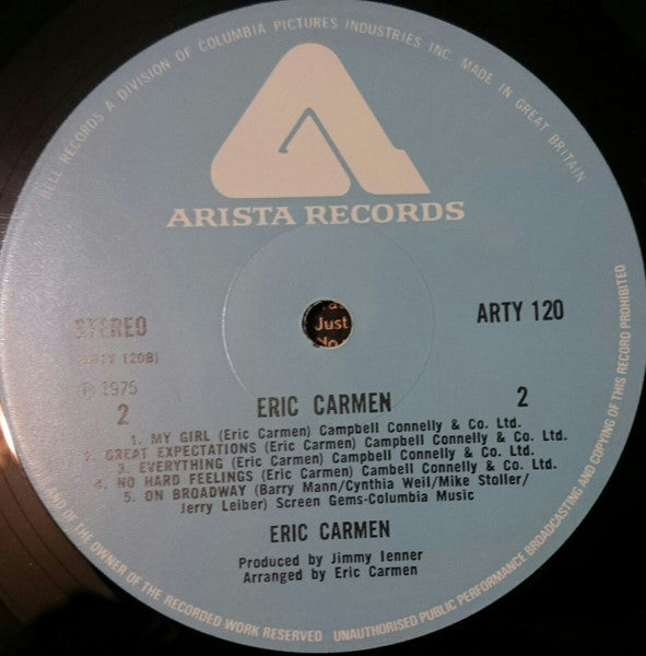 Image of Label Cover of 3615595C: LP - ERIC CARMEN, Eric Carmen (Arista; ARTY 120, UK 1975, Laminated Sleeve, Inner) VG/VG+