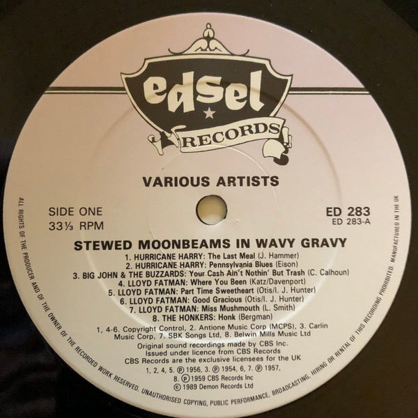 Image of Label Cover of 3615649C: LP - VARIOUS, Stewed Moonbeams In Wavy Gravy (OKeh Black Rock 'N' Roll) (Edsel Records; ED 283, UK 1989) VG+/VG+