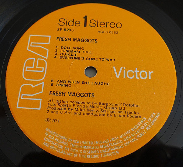 Image of Label Cover of 3625326E: LP - FRESH MAGGOTS, Fresh Maggots (RCA Victor; SF 8205, UK 1971, Laminated Front Sleeve) Edge and Ringwear and Minor Damp Damage, Plays With Some Surface Noise G+/G+