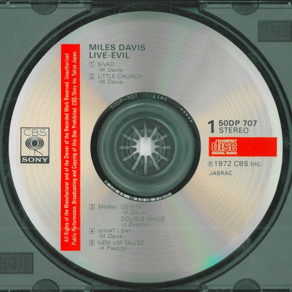 Image of Label Cover of 3755043S: 2xCDs - MILES DAVIS, Live-Evil (CBS/Sony; 50DP 707~8, Japan 1987, Booklet) VG+/VG+