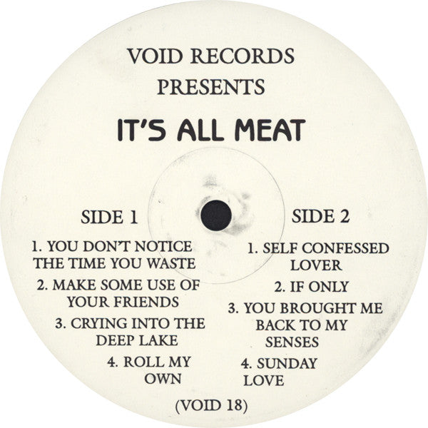 Image of Label Cover of LP - VG/VG+ - IT'S ALL MEAT, It's All Meat (Void Records; VOID 18, US 1999 Reissue, Gatefold, Photo Insert, Orange Marbled Vinyl, Bonus 7"), Cover is strong VG with a small tear on the inside of spine. Lovely copy., - 3745204S