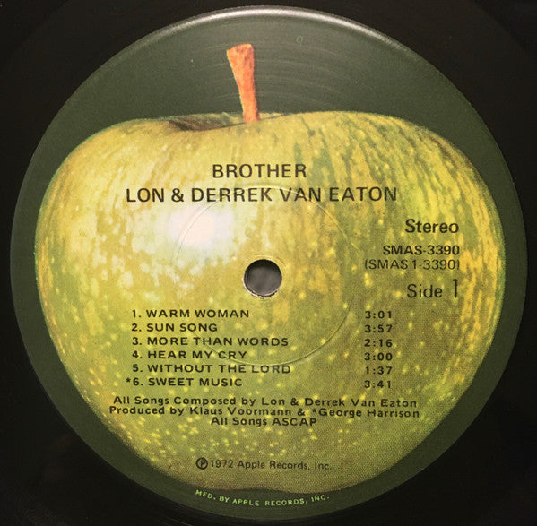 Image of Label Cover of LP - VG/VG+ - LON & DERREK VAN EATON, Brother (Apple Records; SMAS 3390, US 1972, Gatefold, Zoetrope Insert), Nice copy with intact, unused zoetrope, Small corner bump to sleeve, - 3715335C