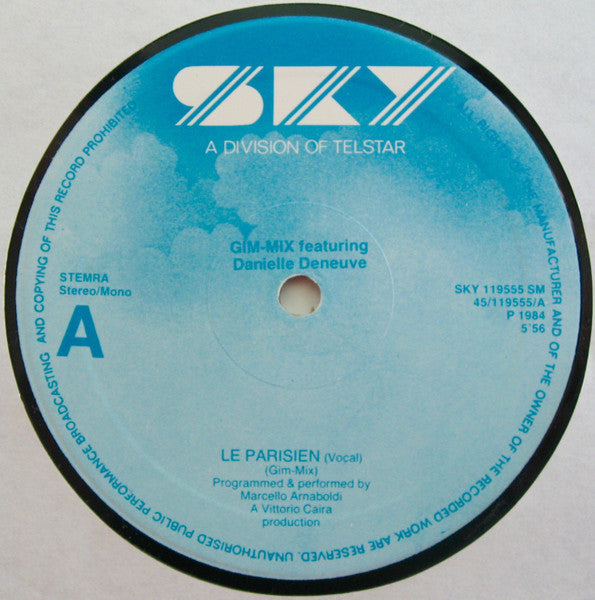 Image of Label Cover of 12" - VG/VG - GIM-MIX FEATURING DANIELLE DENEUVE, Le Parisien (Sky; SKY 119555 SM, Netherlands 1984 Reissue), Hairlines, large number in black marker on front cover, - 3745302S
