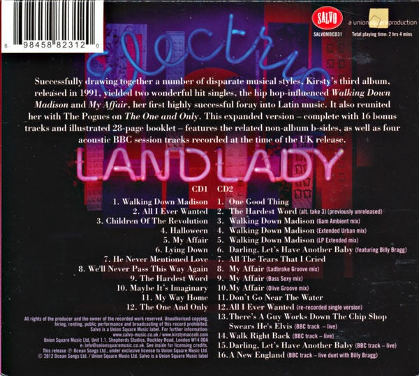 Image of Back Cover of 3815026C: 2xCD - KIRSTY MACCOLL, Electric Landlady (Salvo; SALVOMDCD31, UK 2012 Reissue, Double Digipak, Booklet) SEALED EX/M