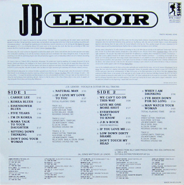 Image of Back Cover of 3825068E: LP - J.B. LENOIR, J.B. Lenoir (Roots; RTS 113027, Belgium 1990) VG+/EX