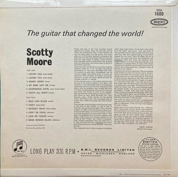 Image of Back Cover of 3825296E: LP - SCOTTY MOORE, The Guitar That Changed The World! (Columbia; 33SX 1680, UK 1965, Flipback Sleeve) Missing emitex inner VG/G+