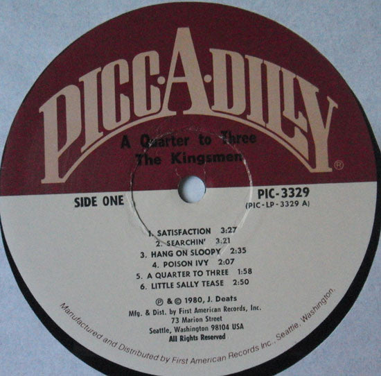 Image of Label Cover of 3815265C: LP - THE KINGSMEN, A Quarter To Three (Picc-A-Dilly; PIC-3329, US 1980) VG/G+