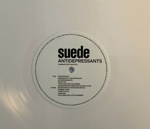 Image of Label Cover of LP - NEW/NEW - SUEDE, Antidepressants (BMG; 964174131, UK 2025, Poster Sleeve, Inner, White Vinyl), , - 5135191E