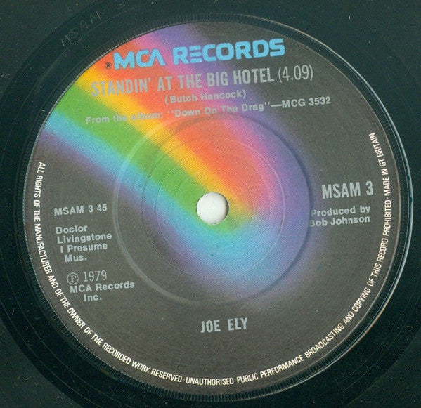 Image of Label Cover of 3825322E: 7" - JOE ELY, Fingernails / Suckin' A Big Bottle Of Gin / Standin' At The Big Hotel (MCA Records ; MSAM 3, UK 1980, Picture Sleeve) VG+/VG+