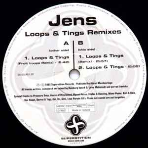 Image of Label Cover of 12" - G+/G+ - JENS, Loops & Tings (Remixes) (Superstition ; SUPERSTITION 2005, Germany 1993, Die Cut Company Sleeve), few scuffs and marks both sides. original sleeve - light wear, - 3446394S